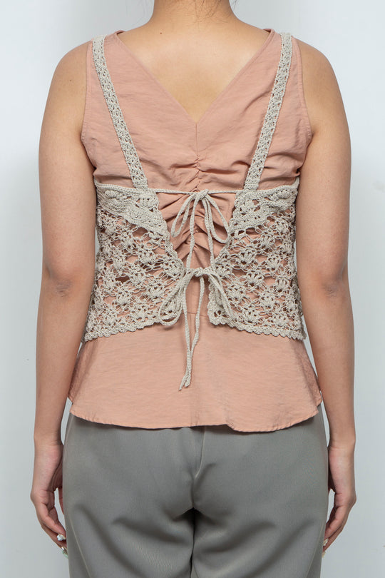 Solomon's knot crochet bustier beige