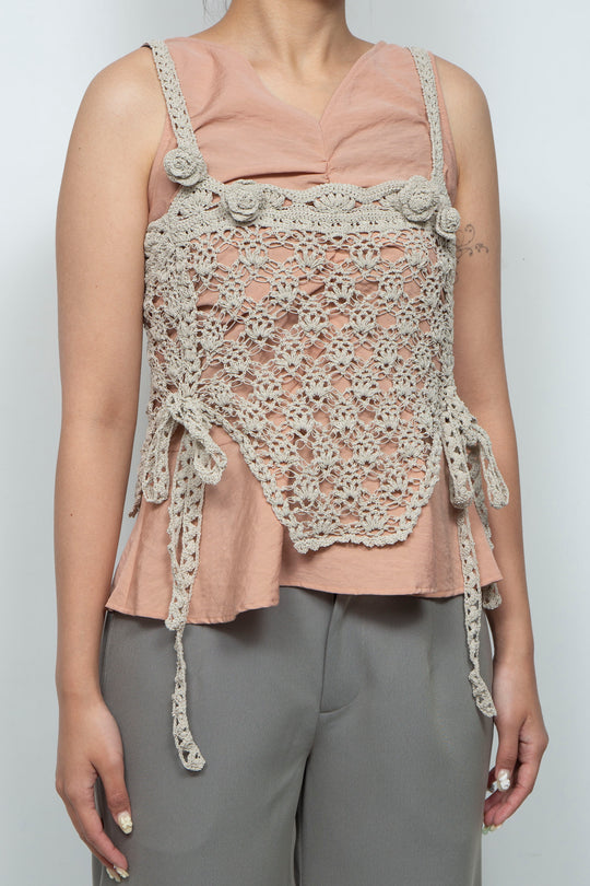 Solomon's knot crochet bustier beige