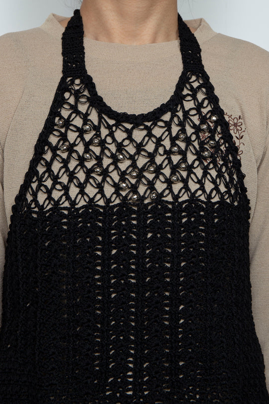 Lover’s knot & beads crochet top black