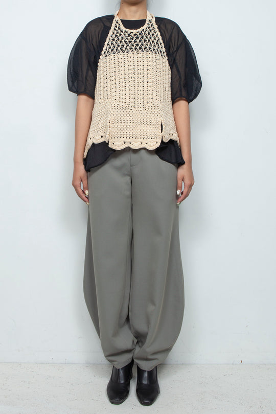 Lover’s knot & beads crochet top ecru