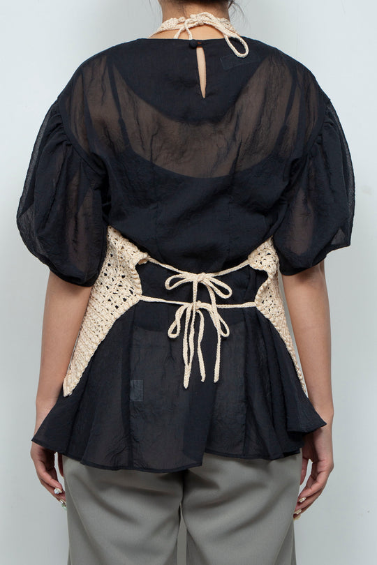 Lover’s knot & beads crochet top ecru