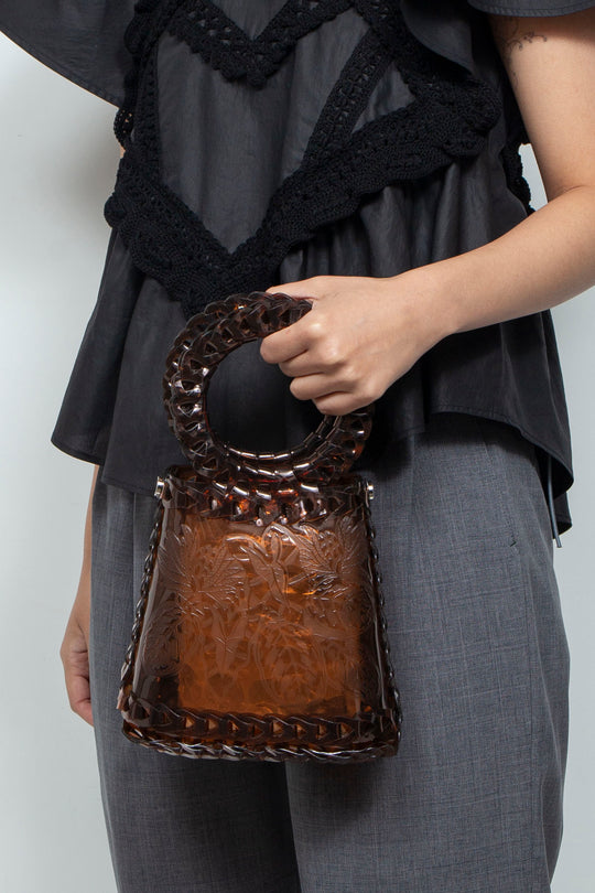 Circle handle tab bag brown