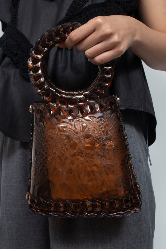 Circle handle tab bag brown