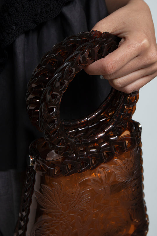 Circle handle tab bag brown