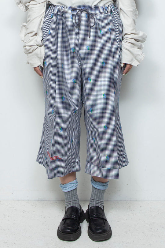 CUT JACQUARD GINGHAM MOST WIDE SLACKS Navy