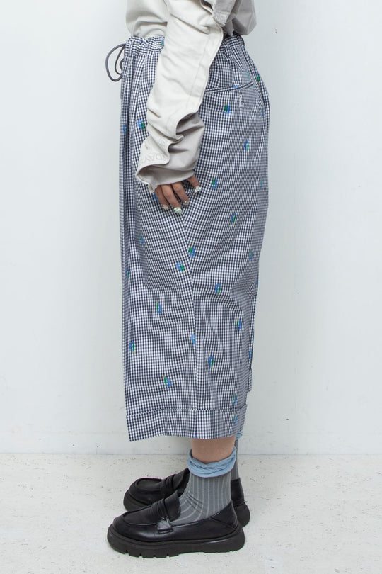 CUT JACQUARD GINGHAM MOST WIDE SLACKS Navy