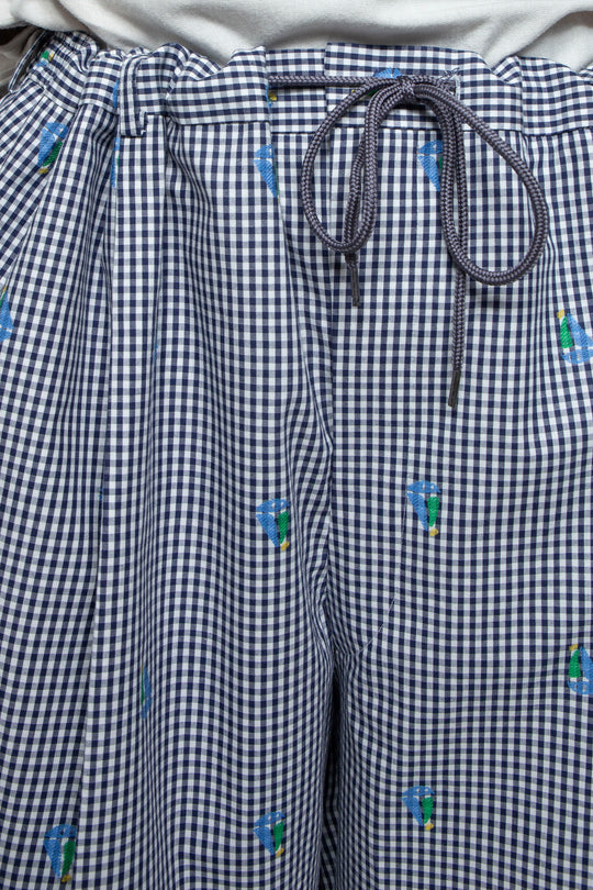 CUT JACQUARD GINGHAM MOST WIDE SLACKS Navy