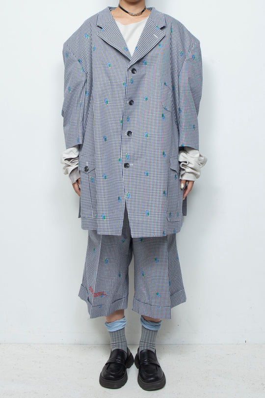 CUT JACQUARD GINGHAM MOST WIDE SLACKS Navy