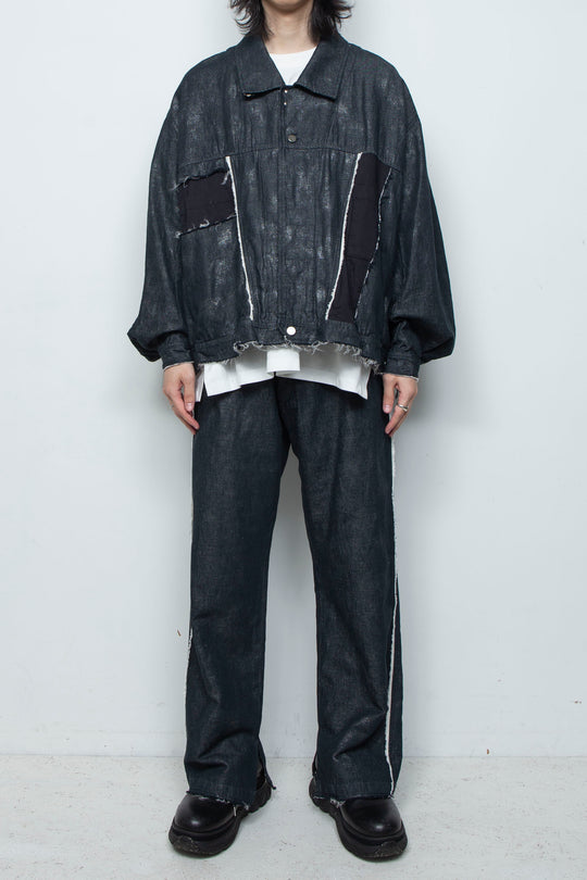 ホイルプリントローライズ5Pセミフレアパンツ BLACK FOIL