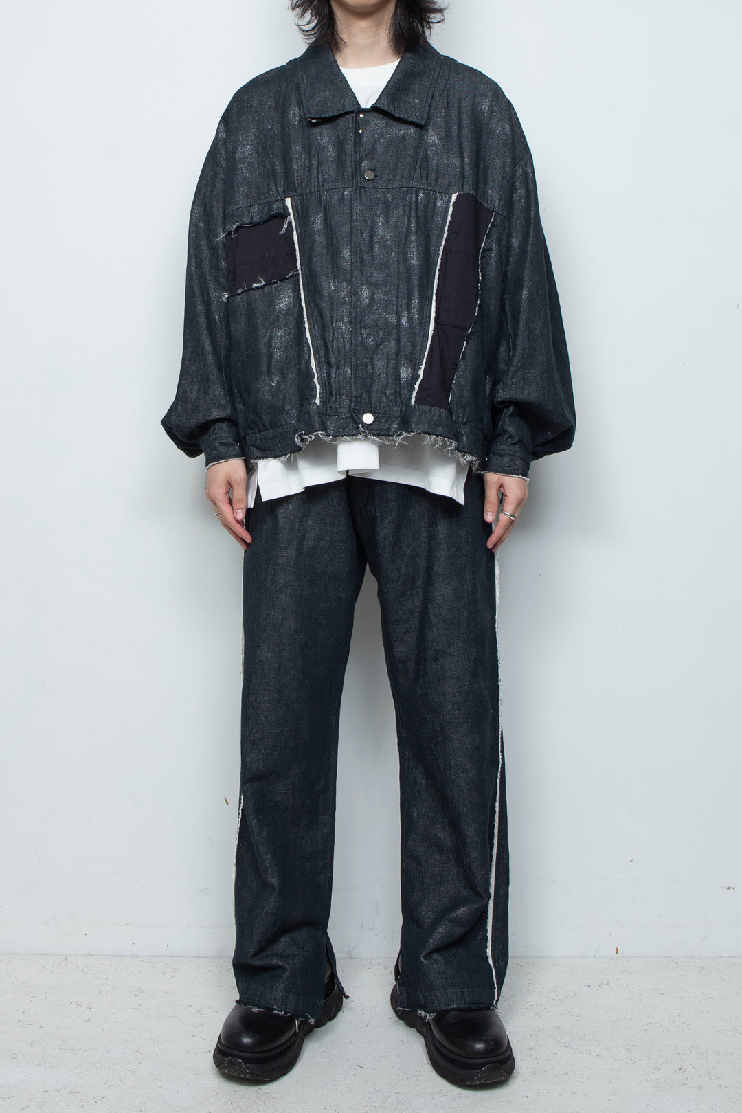 ホイルプリント再構築カーペンターデニムジャケット BLACK FOIL