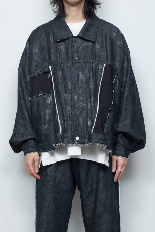 ホイルプリント再構築カーペンターデニムジャケット BLACK FOIL