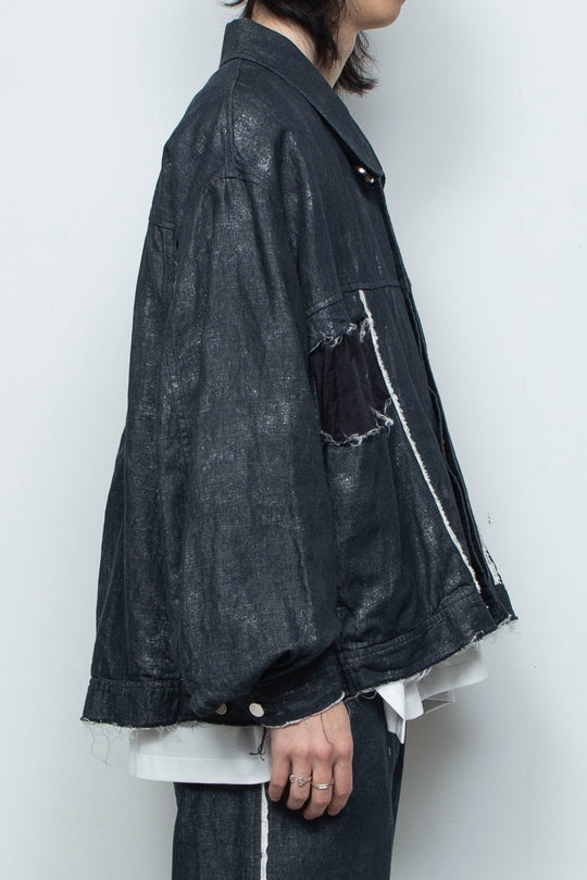 ホイルプリント再構築カーペンターデニムジャケット BLACK FOIL