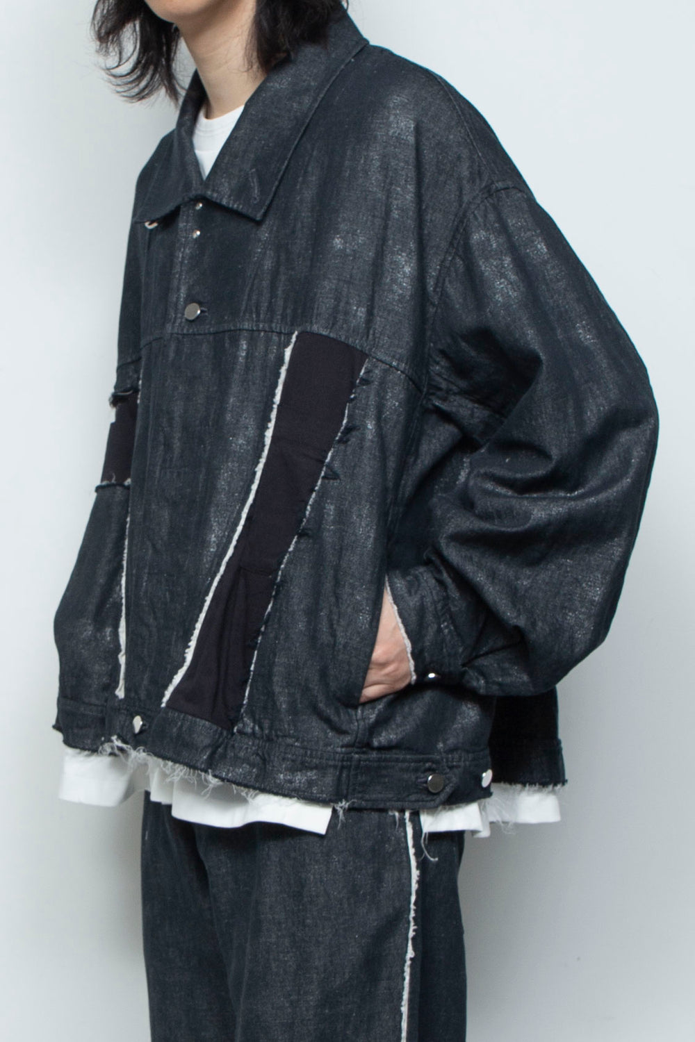 ホイルプリント再構築カーペンターデニムジャケット BLACK FOIL