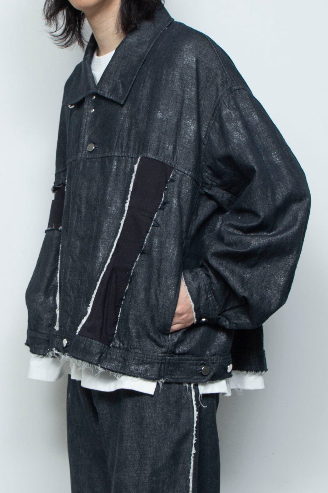 ホイルプリント再構築カーペンターデニムジャケット BLACK FOIL