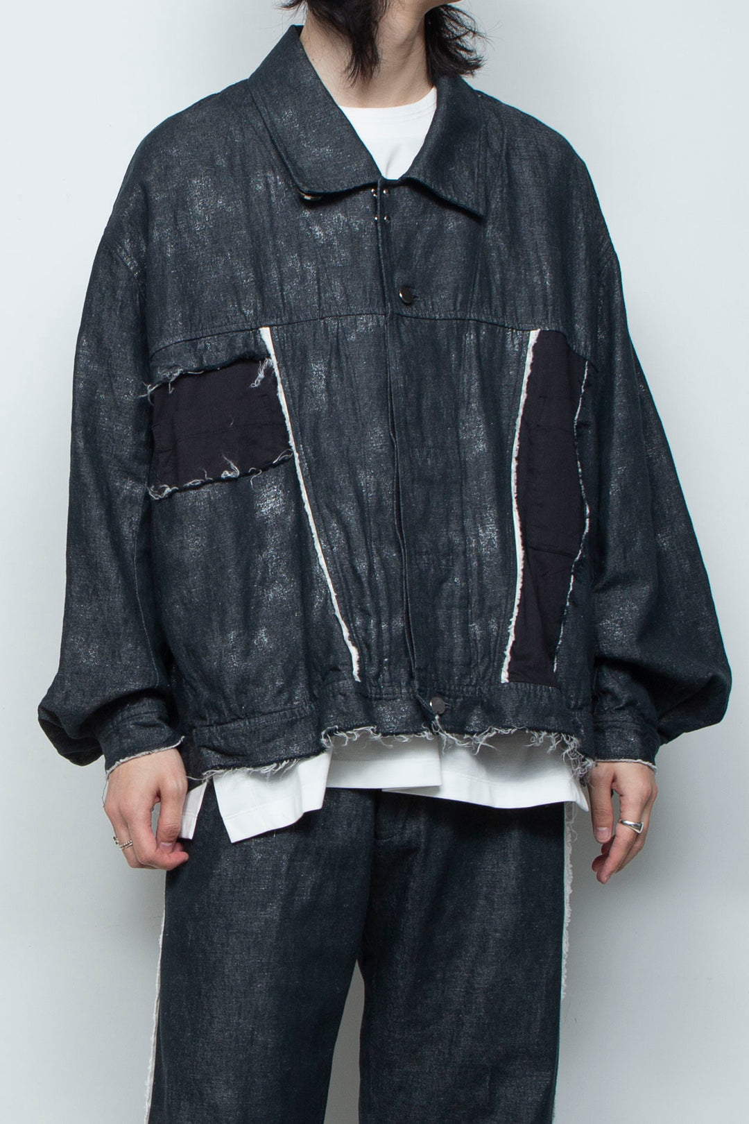 ホイルプリント再構築カーペンターデニムジャケット BLACK FOIL