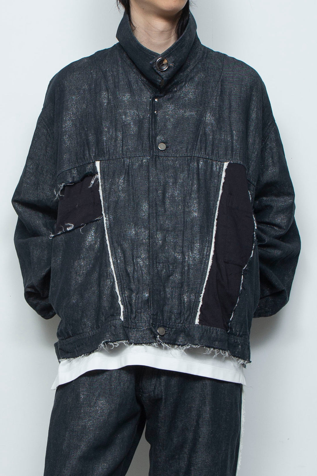 ホイルプリント再構築カーペンターデニムジャケット BLACK FOIL