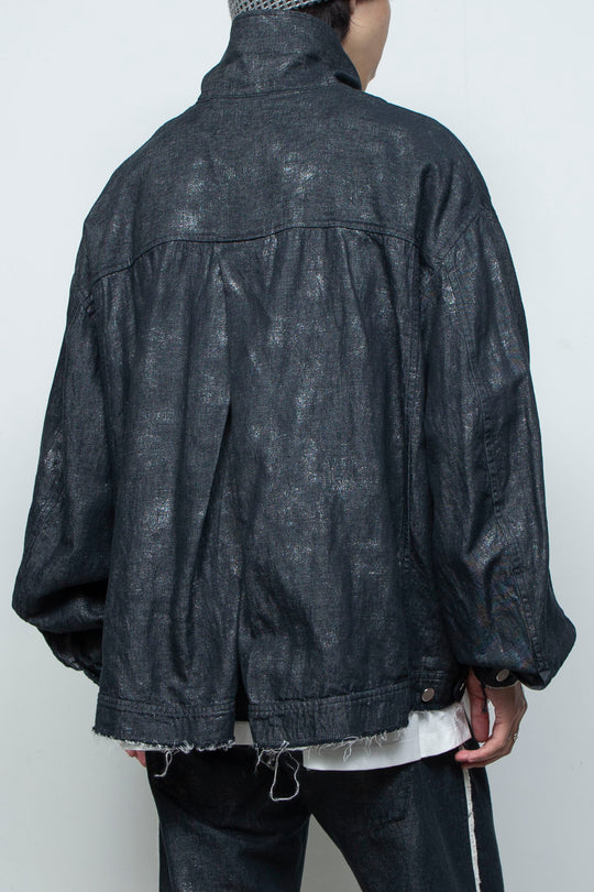 ホイルプリント再構築カーペンターデニムジャケット BLACK FOIL