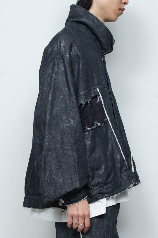 ホイルプリント再構築カーペンターデニムジャケット BLACK FOIL
