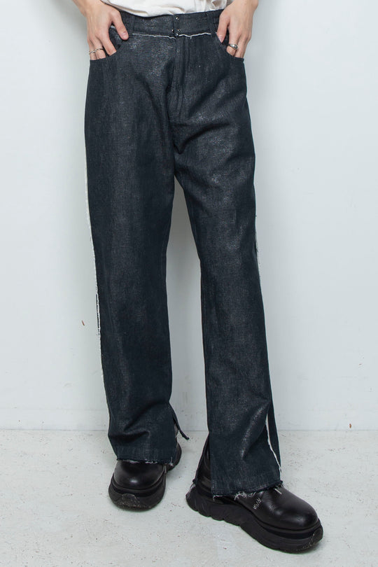 ホイルプリントローライズ5Pセミフレアパンツ BLACK FOIL