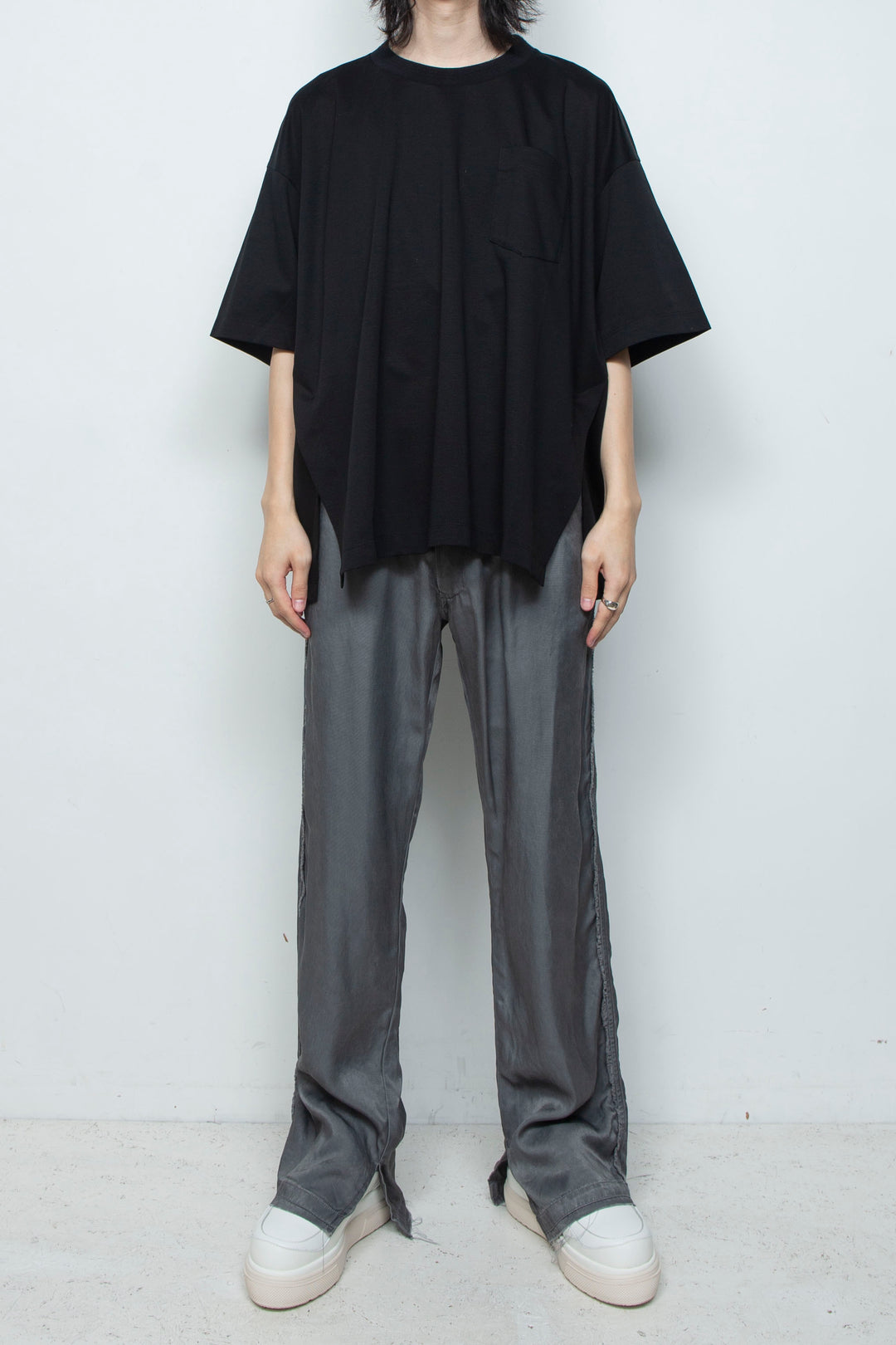 スーペリアピマコットンオリジナルリブネックTシャツ  BLACK