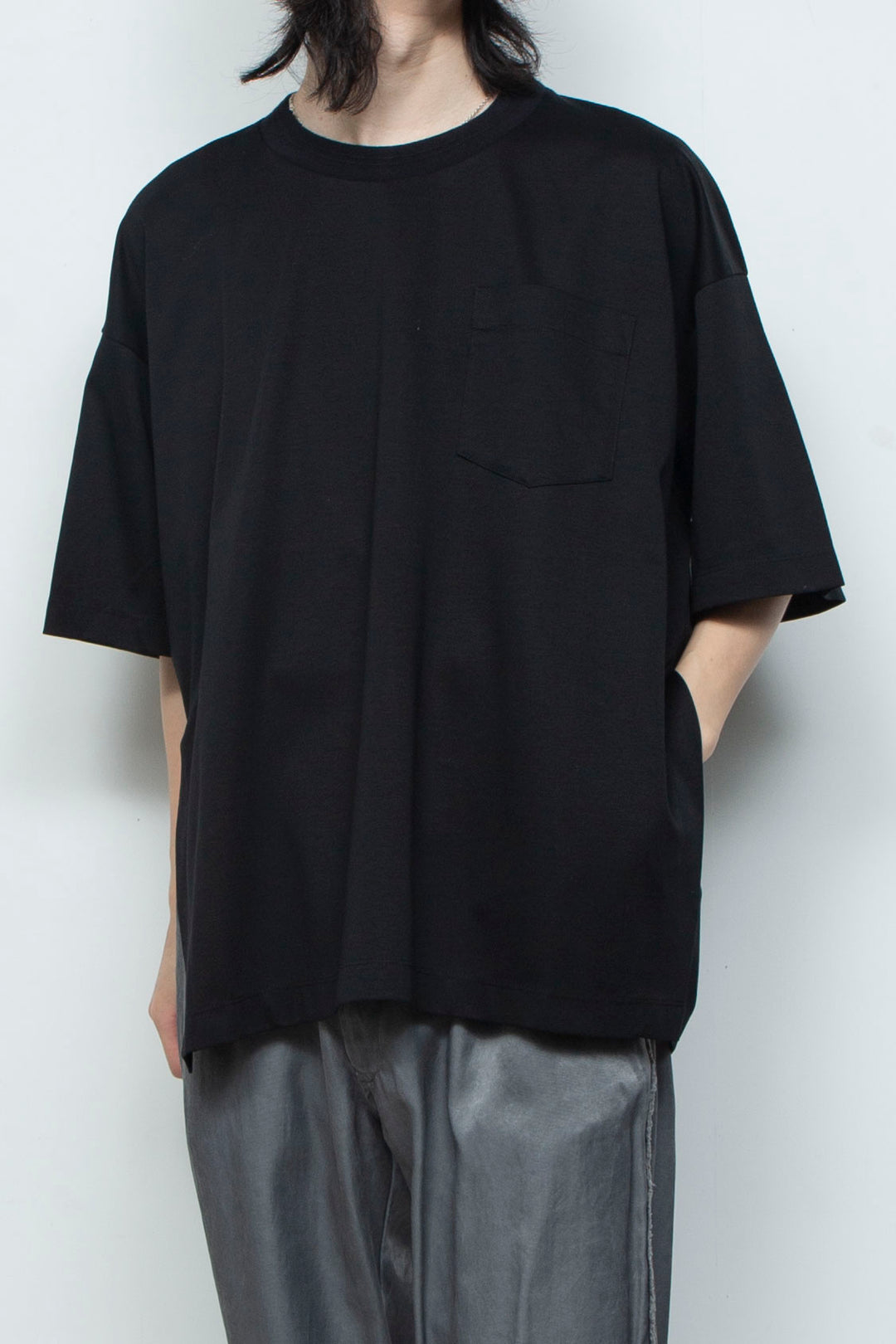 スーペリアピマコットンオリジナルリブネックTシャツ  BLACK
