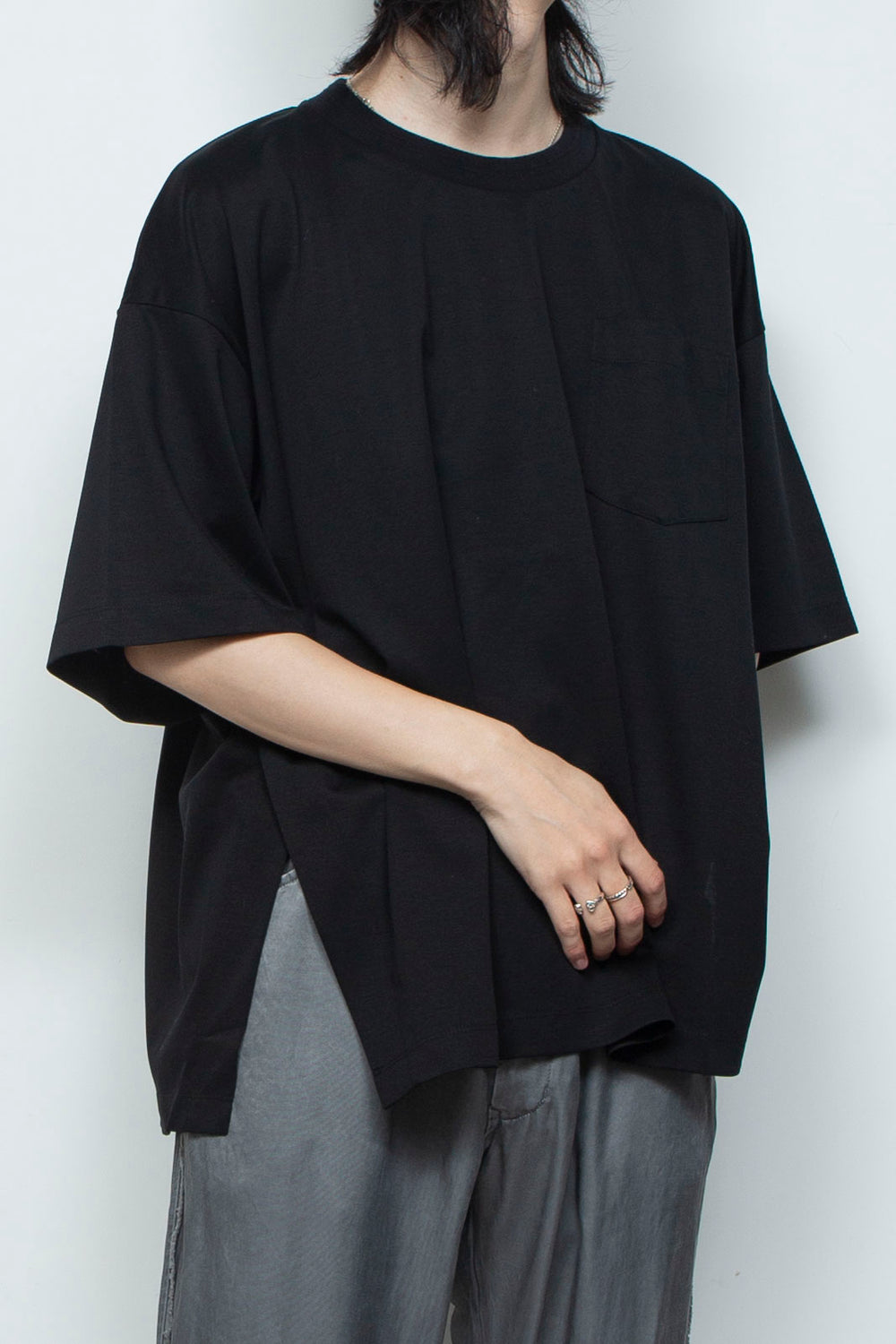 スーペリアピマコットンオリジナルリブネックTシャツ  BLACK