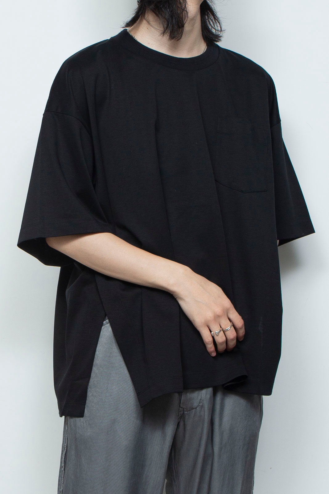 スーペリアピマコットンオリジナルリブネックTシャツ  BLACK