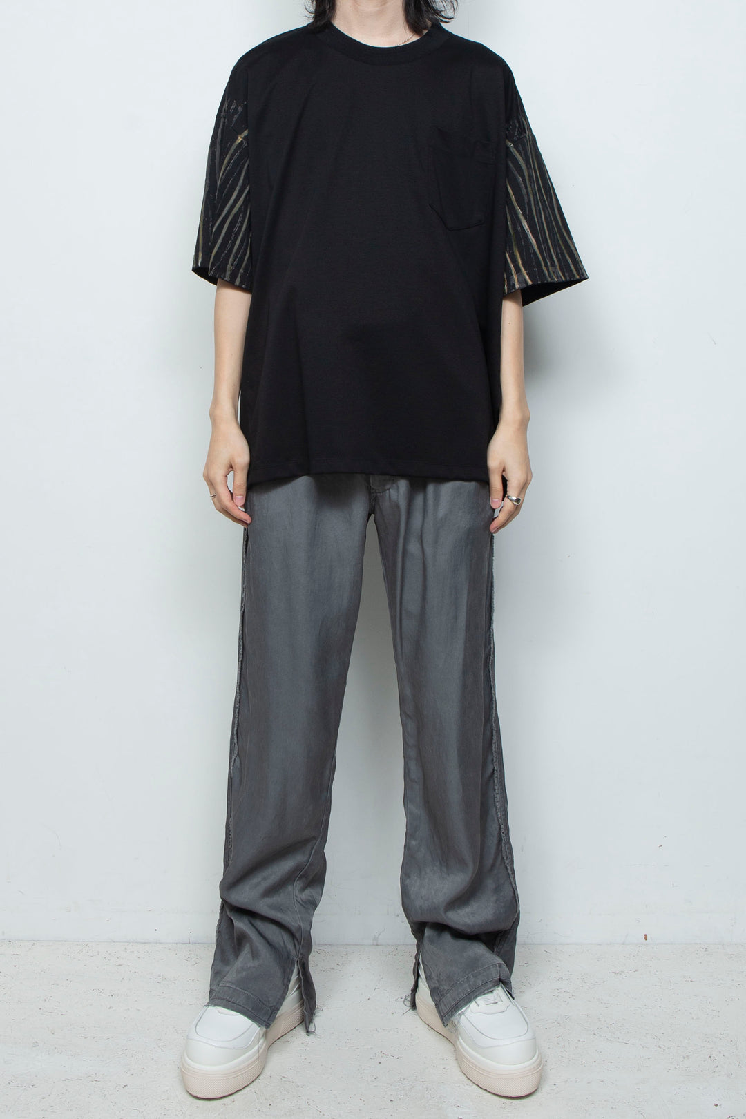スーペリアピマコットンハンドペイントTシャツ BLACK