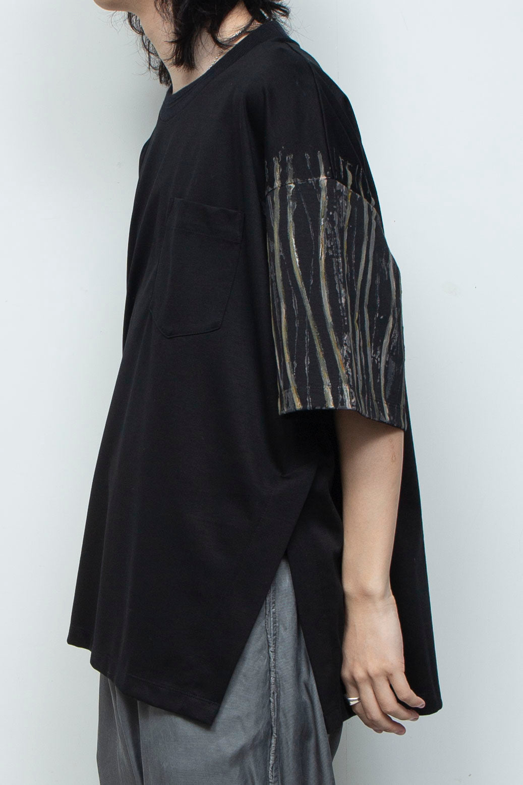 スーペリアピマコットンハンドペイントTシャツ BLACK