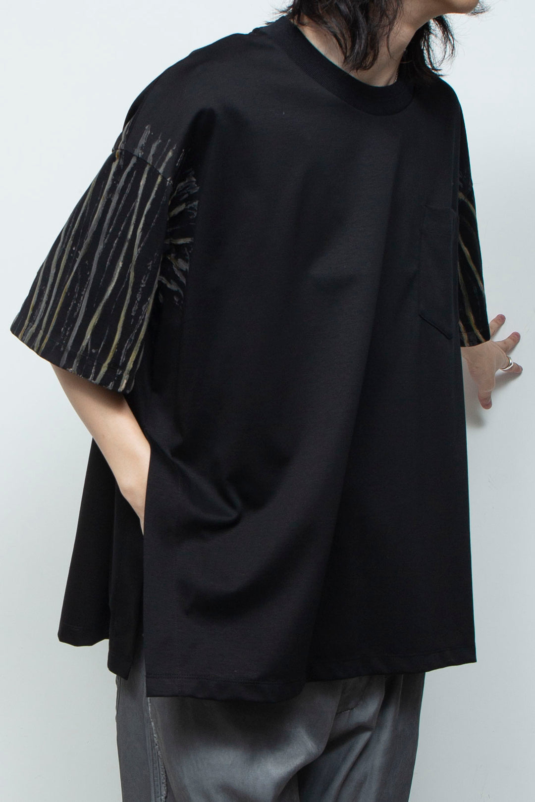 スーペリアピマコットンハンドペイントTシャツ BLACK