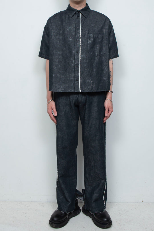 ホイルプリントショートスリーブコンパクトシャツ BLACK FOIL