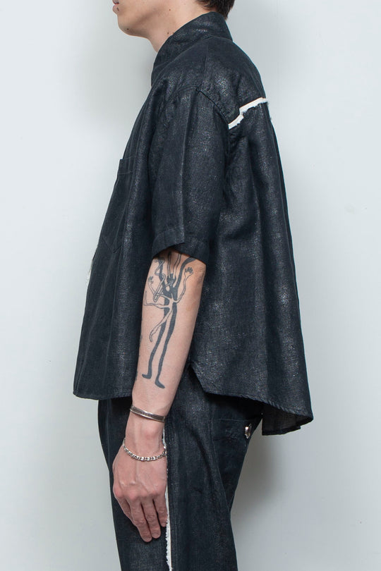 ホイルプリントショートスリーブコンパクトシャツ BLACK FOIL