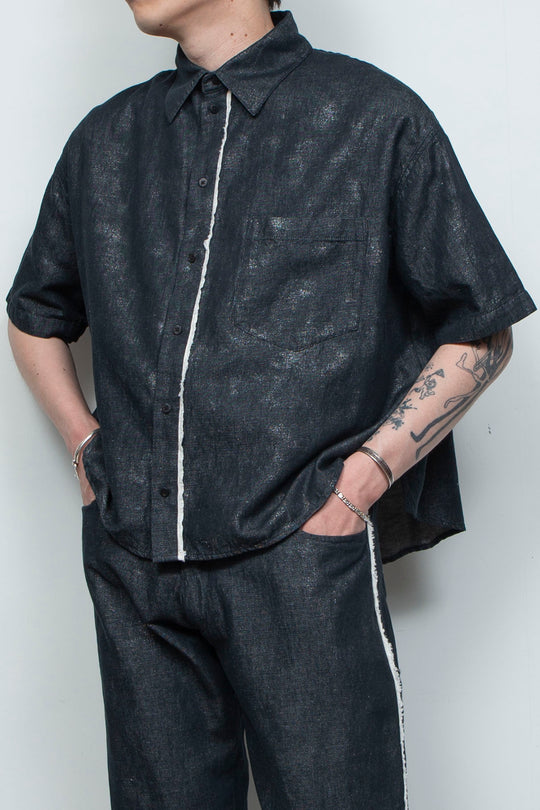 ホイルプリントショートスリーブコンパクトシャツ BLACK FOIL