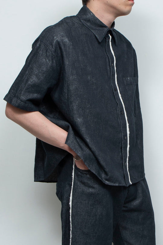 ホイルプリントショートスリーブコンパクトシャツ BLACK FOIL