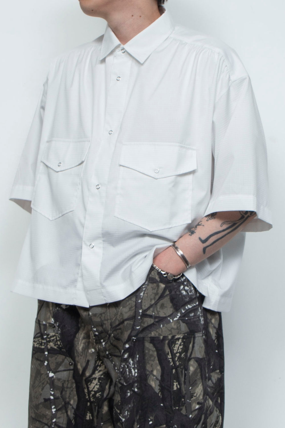 Supima Tech Broadcloth Gathered Shirt WHITE