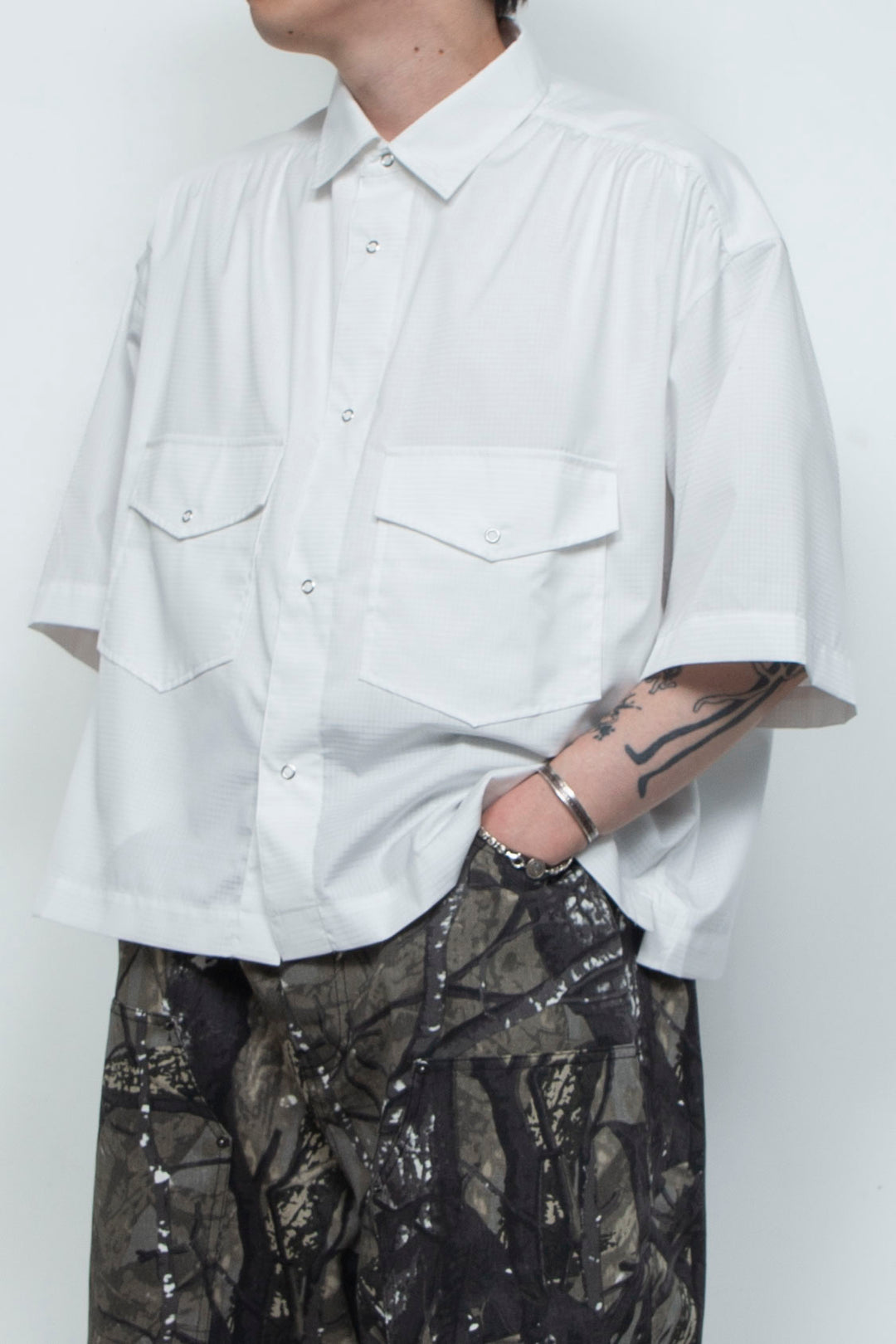 Supima Tech Broadcloth Gathered Shirt WHITE