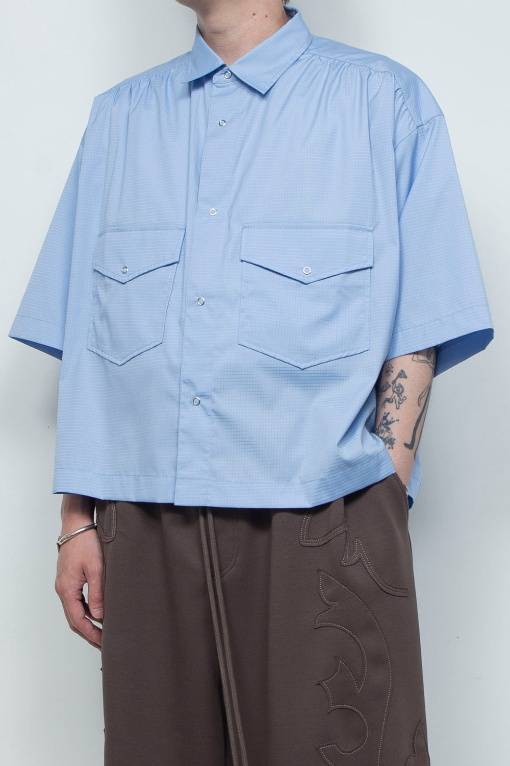 Supima Tech Broadcloth Gathered Shirt BLUE