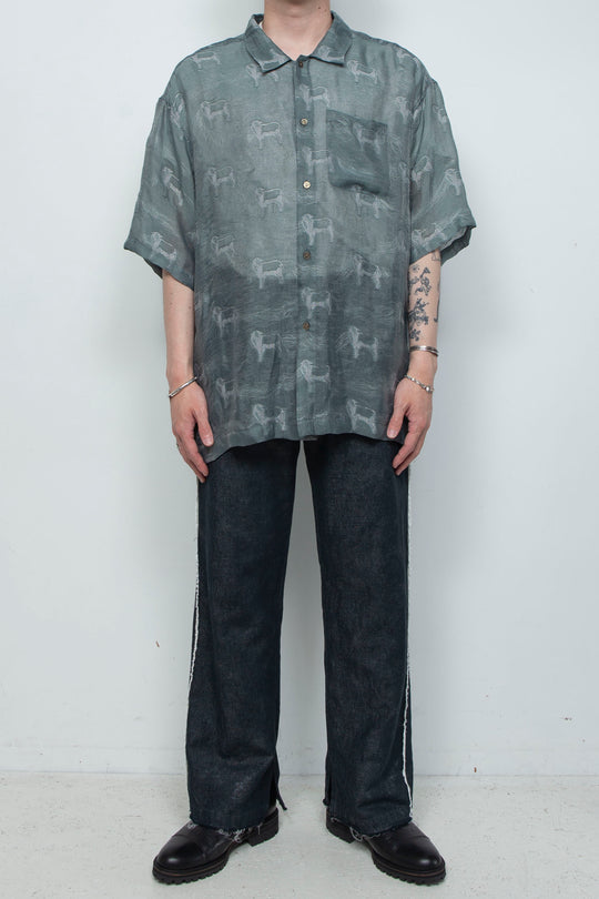"MERCED" Modified Lambscape Jaqurd Shirt SAGE GREEN