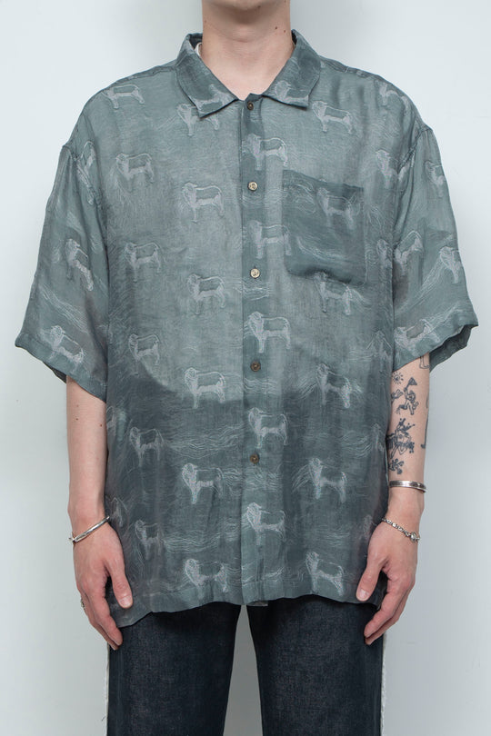 "MERCED" Modified Lambscape Jaqurd Shirt SAGE GREEN