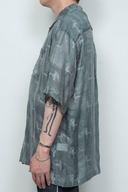 "MERCED" Modified Lambscape Jaqurd Shirt SAGE GREEN