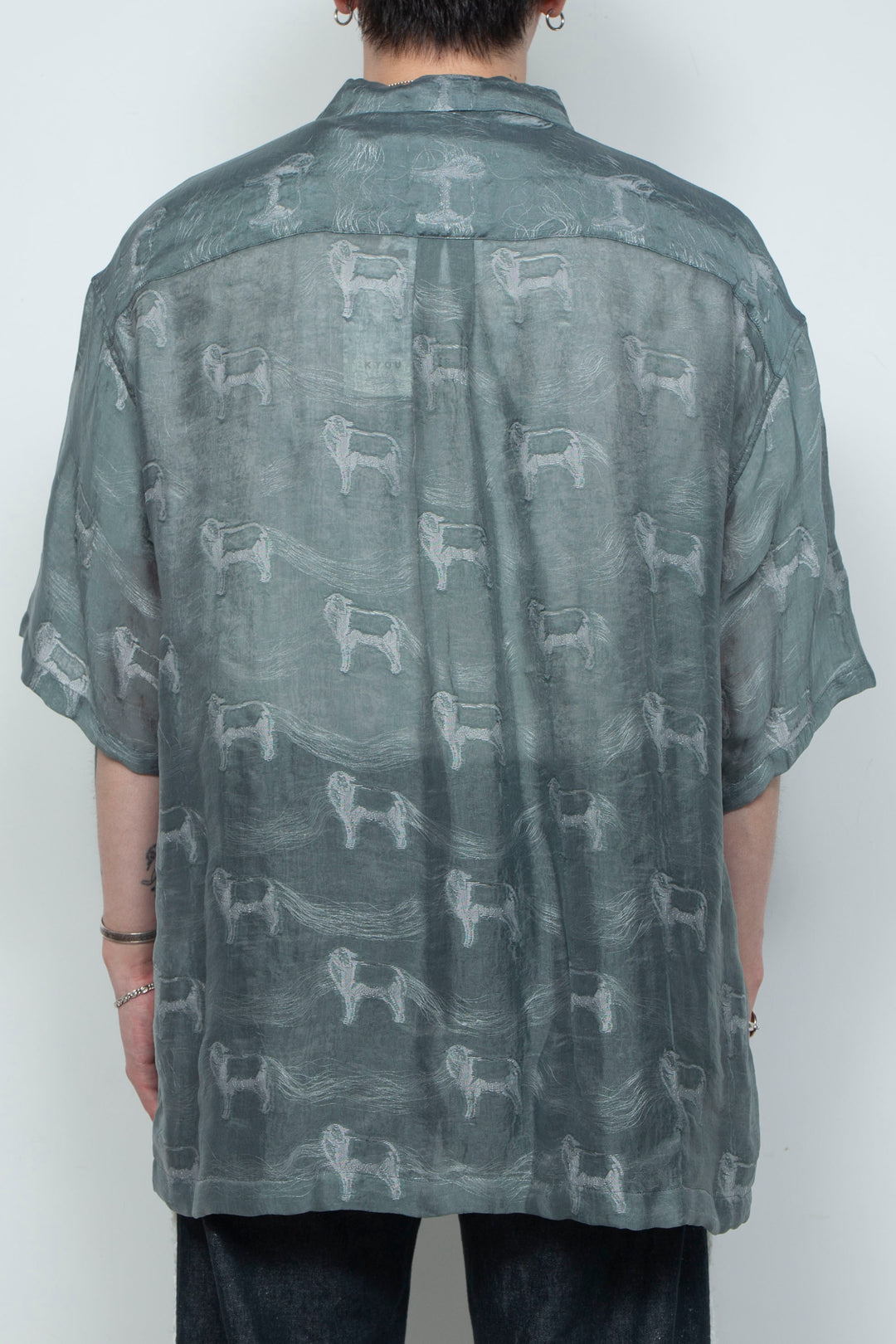 "MERCED" Modified Lambscape Jaqurd Shirt SAGE GREEN