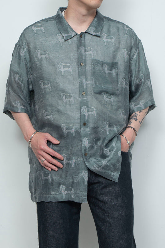 "MERCED" Modified Lambscape Jaqurd Shirt SAGE GREEN