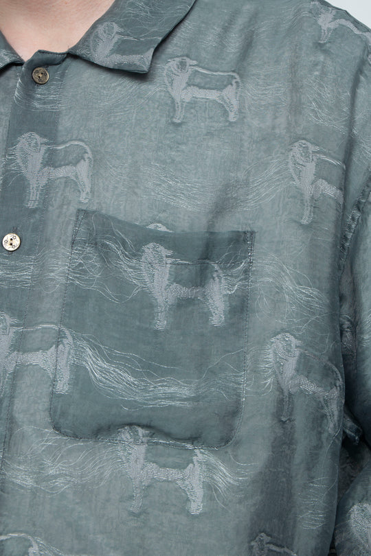 "MERCED" Modified Lambscape Jaqurd Shirt SAGE GREEN