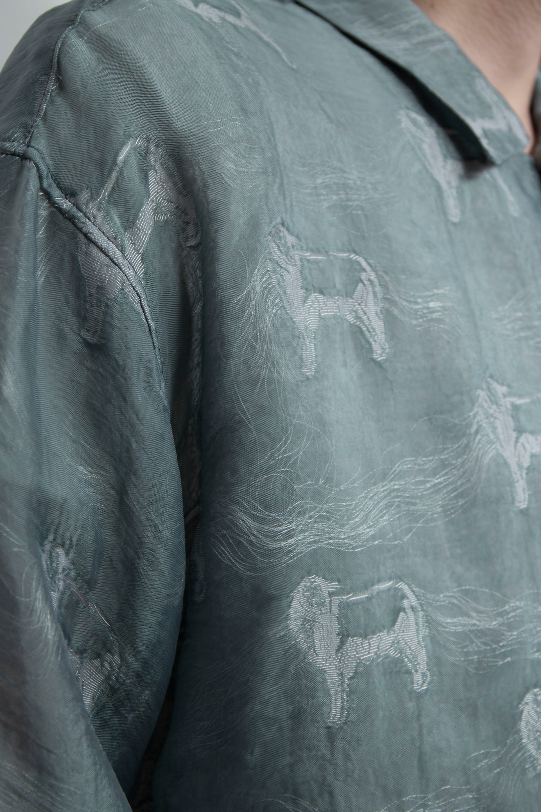"MERCED" Modified Lambscape Jaqurd Shirt SAGE GREEN