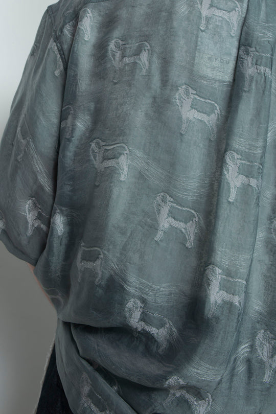 "MERCED" Modified Lambscape Jaqurd Shirt SAGE GREEN