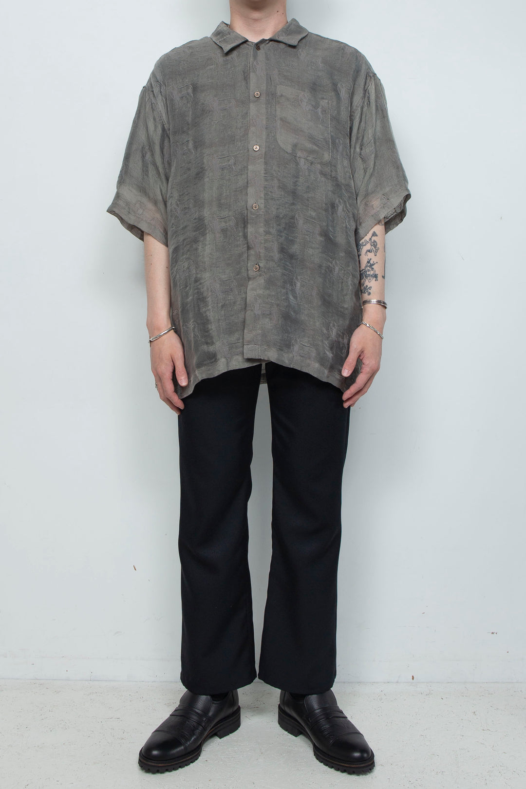 "MERCED" Modified Lambscape Jaqurd Shirt L.BROWN