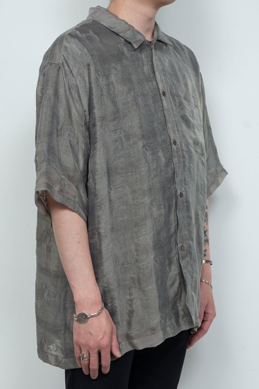 "MERCED" Modified Lambscape Jaqurd Shirt L.BROWN
