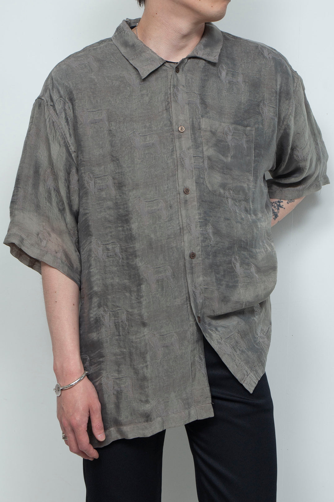 "MERCED" Modified Lambscape Jaqurd Shirt L.BROWN