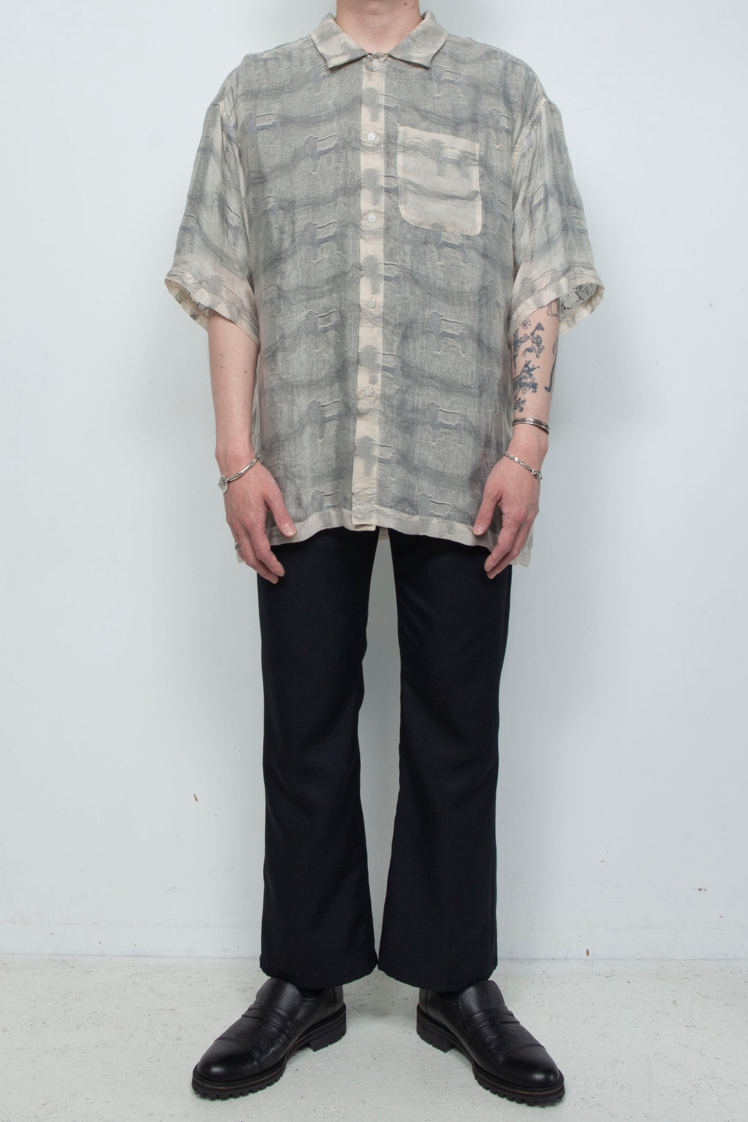 "MERCED" Modified Lambscape Jaqurd Shirt IVORY