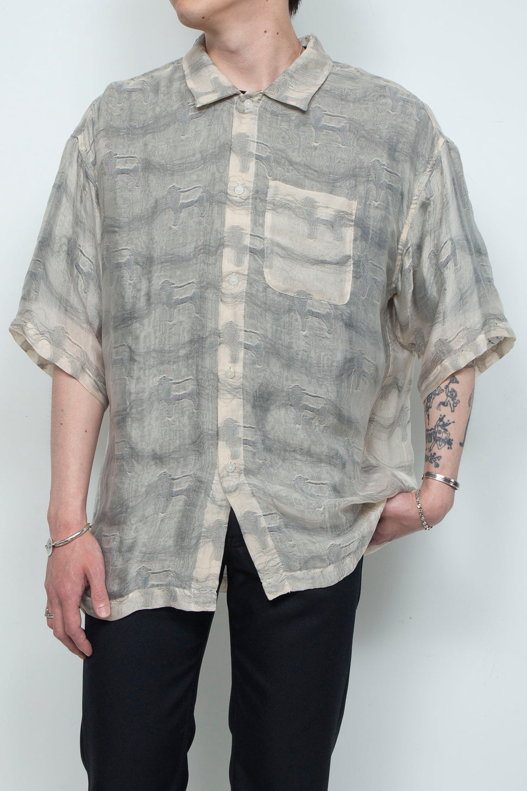 "MERCED" Modified Lambscape Jaqurd Shirt IVORY